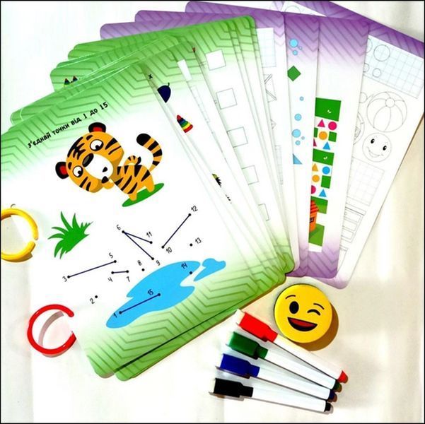 Набір багаторазових магічних тренажерів KIDDY. 32 картки. Цифри. Фігури. Малювання.Рахівничка.Логіка.Моторика 15402 фото